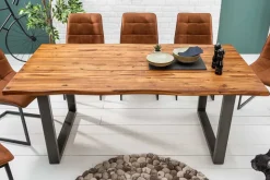 Massiver Esstisch GENESIS 180cm braun Akazienholz Baumkante Eisengestell Industrial