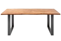 Massiver Esstisch GENESIS 160cm braun Akazienholz Baumkante Eisengestell Industrial