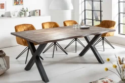 Massiver Esstisch GENESIS VINTAGE 200cm braun Akazienholz schwarzes X-Gestell Baumkante