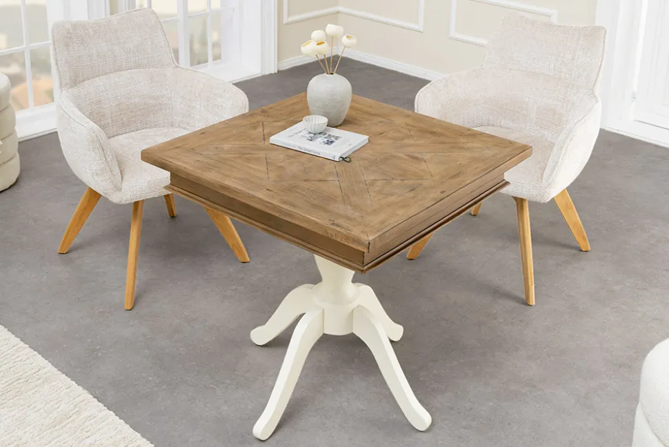 Massiver Esstisch HAMPTONS 70cm hellbraun creme recycelte Pinie Bistrotisch