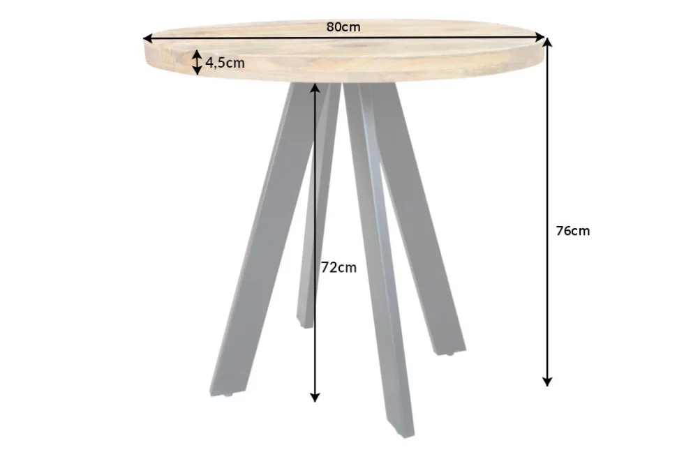 Massiver Esstisch IRON CRAFT 80cm rund natur Mangoholz