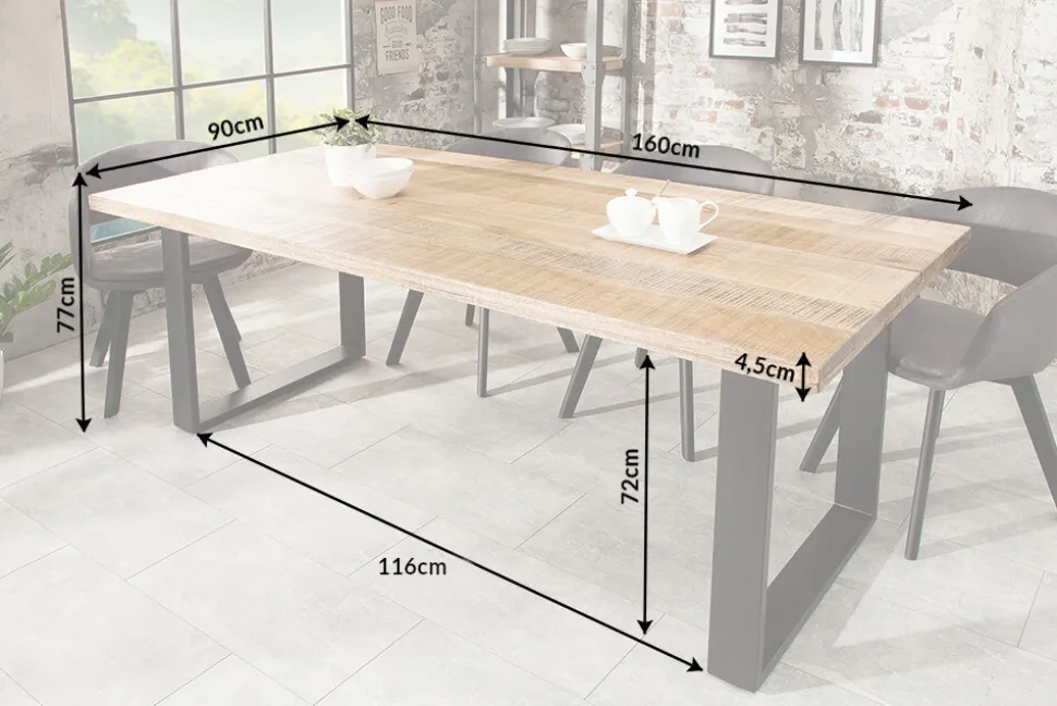 Massiver Esstisch IRON CRAFT 160cm natur Mangoholz Eisen Kufengestell Industrial Design