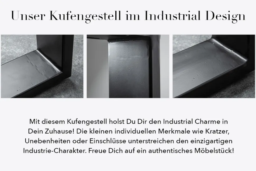 Massiver Esstisch IRON CRAFT 120cm Mangoholz schwarzes Eisengestell Kufe Industrial Design