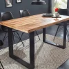 Massiver Esstisch IRON CRAFT 140cm Mangoholz schwarzes Eisengestell Kufe Industrial Design