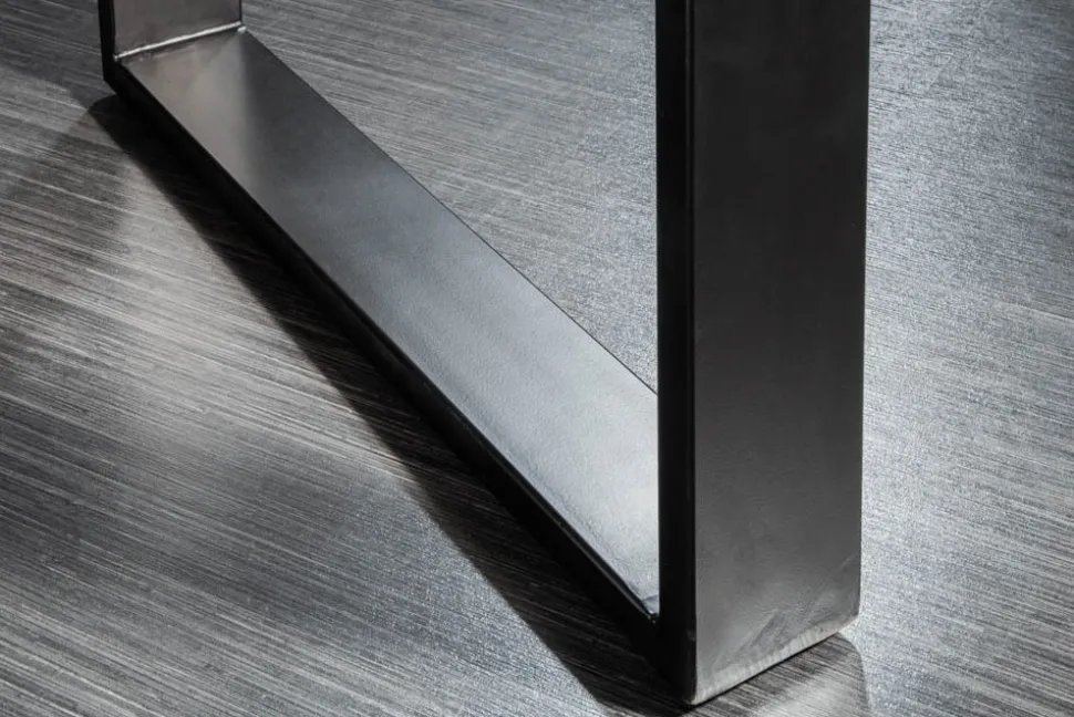 Massiver Esstisch IRON CRAFT 140cm Mangoholz schwarzes Eisengestell Kufe Industrial Design
