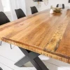 Massiver Esstisch IRON CRAFT 200cm natur Mangoholz Industrial Design X-Gestell schwarz Metall