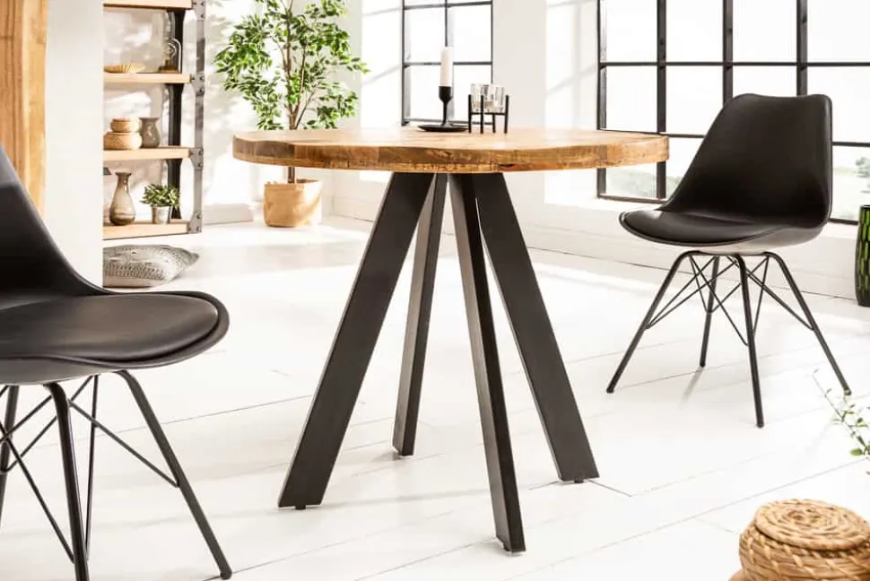 Massiver Esstisch IRON CRAFT 100cm rund natur Mangoholz schwarzes Metallgestell