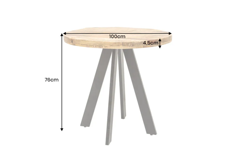 Massiver Esstisch IRON CRAFT 100cm rund natur Mangoholz schwarzes Metallgestell