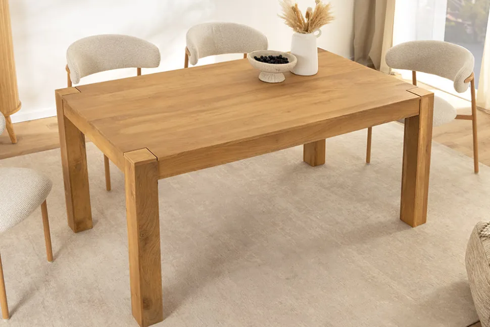 Massiver Esstisch MAKASSAR 160cm natur Mangoholz cream finish lackiert rechteckig