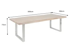 Massiver Esstisch MAMMUT 200cm Akazie U-Gestell Edelstahl Baumkante 5cm Tischplatte