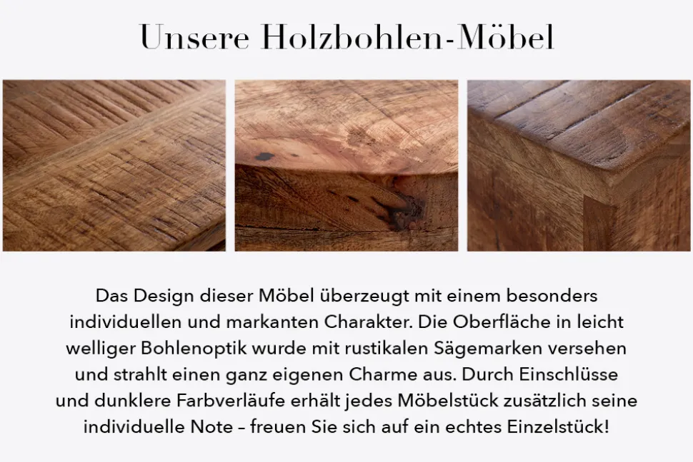 Massiver Esstisch THOR 240cm natur recyceltes Pinienholz Industrial Design