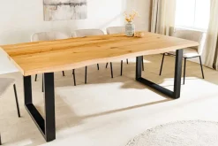 Massiver Esstisch WILD OAK 200cm natur schwarz Wildeiche Baumkante Metall U-Gestell