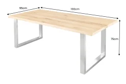 Massiver Esstisch WILD OAK 160cm natur silber Wildeiche Baumkante Edelstahl U-Gestell