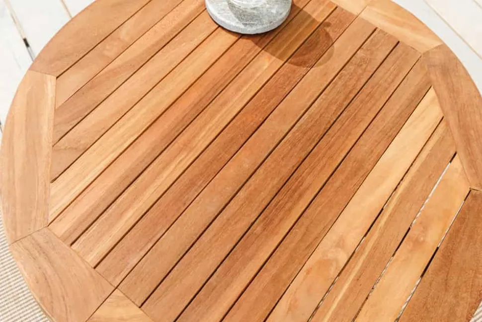 Massiver Gartenbeistelltisch EMPIRE TEAK 50cm natur Teakholz klappbar rund Outdoor