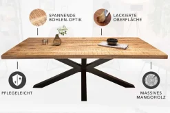 Massiver Industrial Esstisch GALAXIE 200cm Mangoholz sternenförmiges Gestell