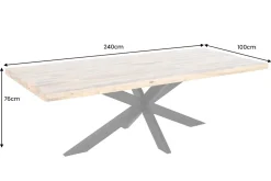 Massiver Industrial Esstisch GALAXIE 240cm natur Mangoholz schwarz Sterngestell