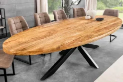 Massiver Industrial Esstisch GALAXIE 240cm natur Mangoholz oval Sterngestell