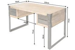 Massiver Industrial Schreibtisch FACTORY 135cm Akazie weiß gekälkt