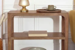 Massiver Konsolentisch ELEMENTS 90cm braun honey finish Mangoholz Regal