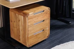 Massiver Rollcontainer CUBUS 60cm braun Akazienholz honey finish drei Schubladen