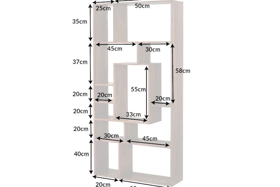 Massives Bücherregal CUBUS 180cm braun Sheesham stone finish einzigartige Maserung