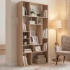 Massives Bücherregal CUBUS 180cm natur Mangoholz cream finish elf Fächer
