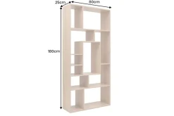 Massives Bücherregal CUBUS 180cm natur Mangoholz cream finish elf Fächer