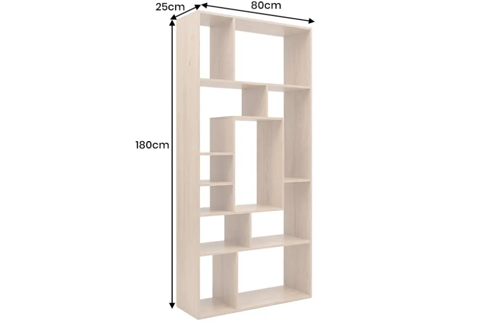Massives Bücherregal CUBUS 180cm natur Mangoholz cream finish elf Fächer