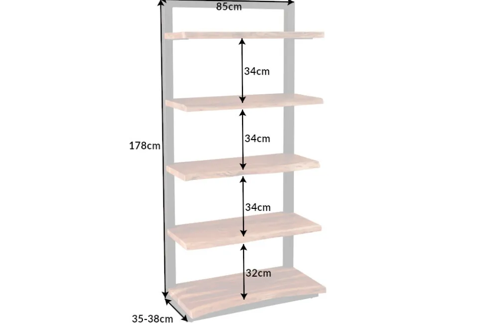 Massives Bücherregal MAMMUT 180cm Akazie schwarz fünf Regalböden