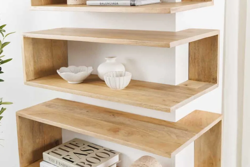 Massives 3er Set Wandregale SURREAL 65cm natur Außenecke Mangoholz