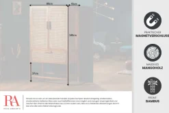 Massives Highboard BAMBOO LOUNGE 140cm Mangoholz Bambus mit Wiener Geflecht