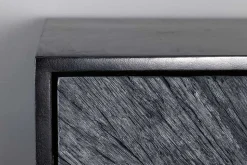 Massives Highboard BARRACUDA 120cm grau Mangoholz mit Teakholz-Front schwarz Metall