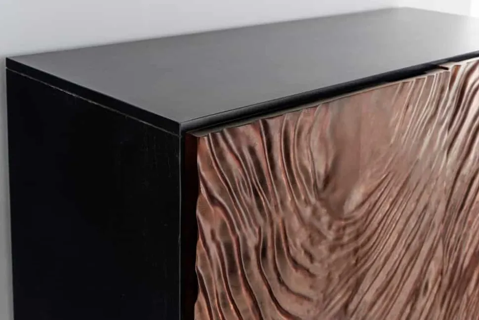 Massives Highboard FLUID 110cm walnuss-braun Akazienholz aufwendiges 3D-Design