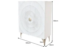 Massives Highboard GOLDEN SUNSET 120cm weiß gold Mangoholz mit 3D Schnitzereien