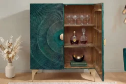 Massives Highboard GOLDEN SUNSET 120cm türkis gold Mangoholz mit 3D Schnitzereien