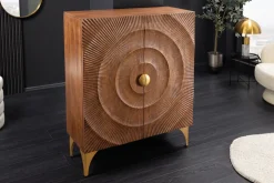 Massives Highboard GOLDEN SUNSET 120cm braun gold Mangoholz mit 3D Schnitzereien