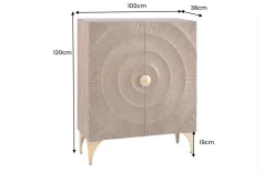 Massives Highboard GOLDEN SUNSET 120cm braun gold Mangoholz mit 3D Schnitzereien