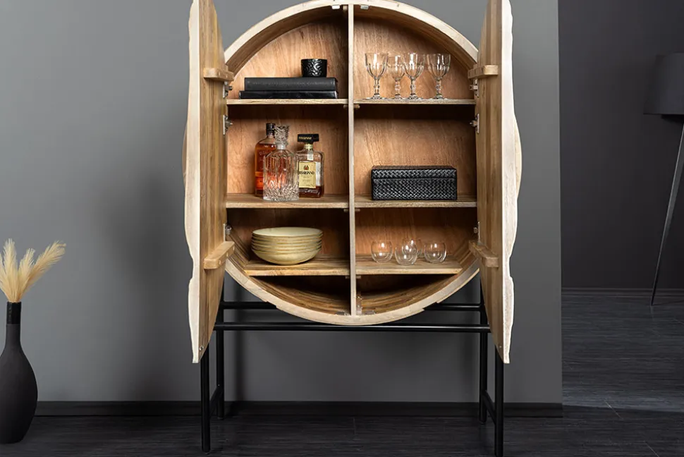 Massives Highboard LION 140cm weiß Mangoholz Metall 3D Schnitzereien Kunstwerk