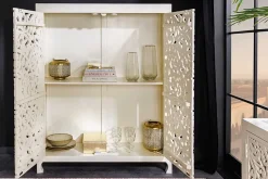 Massives Highboard MARRAKESCH 140cm weiß Mangoholz mit Verzierung handmade