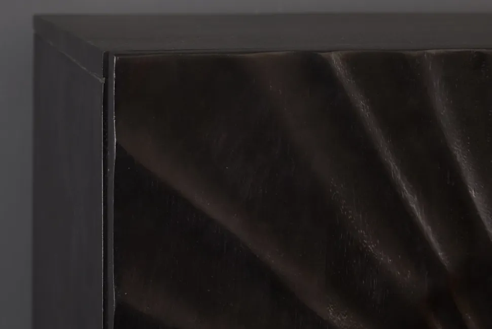 Massives Highboard SCORPION 120cm schwarz Mangoholz aufwendige 3D Schnitzereien