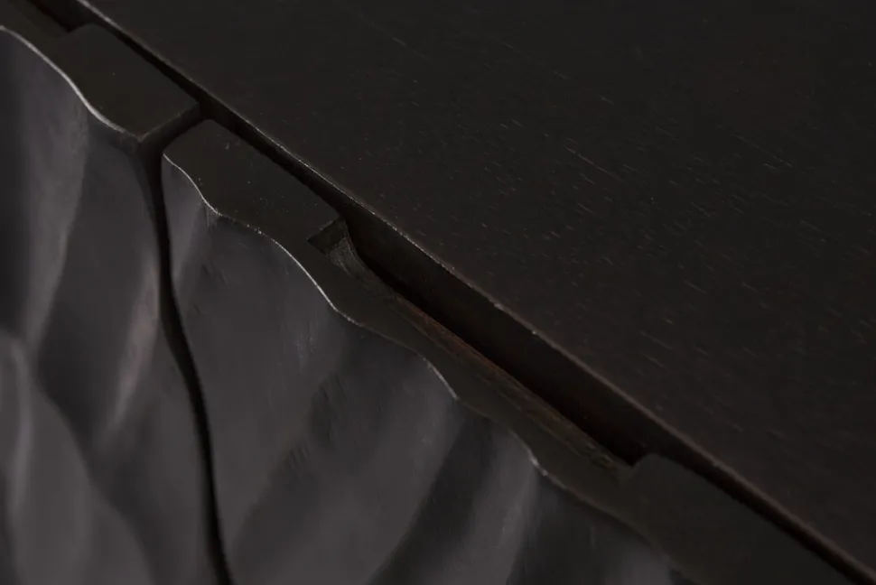 Massives Highboard SCORPION 120cm schwarz Mangoholz aufwendige 3D Schnitzereien