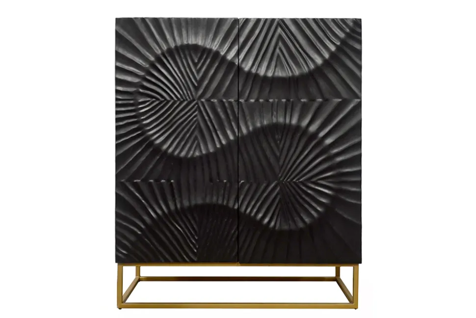 Massives Highboard SCORPION 120cm schwarz Mangoholz aufwendige 3D Schnitzereien