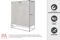 Massives Highboard SCORPION 120cm grau Akazie aufwendige 3D Schnitzereien