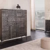 Massives Highboard TRIBAL 120cm antik braun Mangoholz 3D-Front viel Stauraum