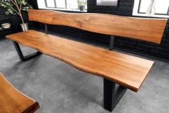 Massive Sitzbank GENESIS 200cm braun Akazienholz mit Rückenlehne Baumkante