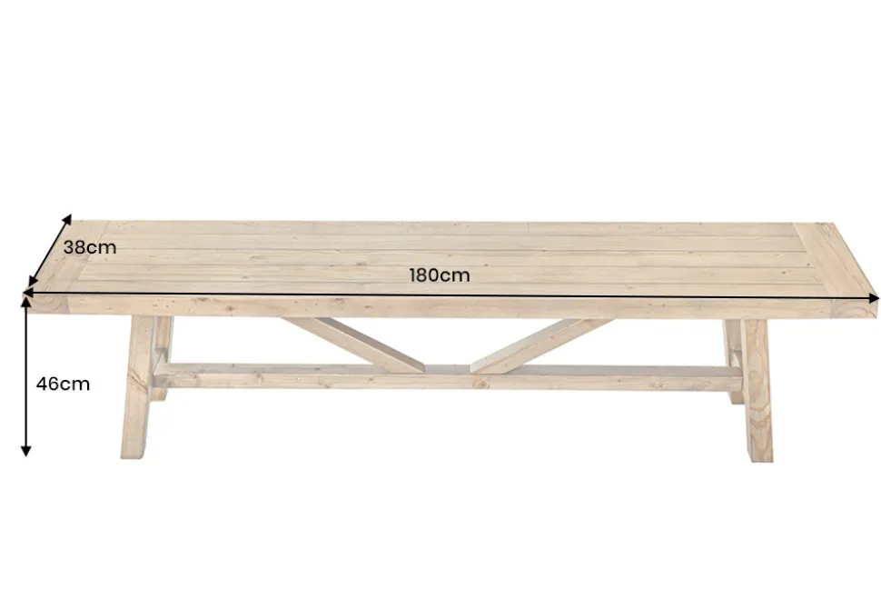 Massive Sitzbank RIVIERA 180cm natur recyceltes Pinienholz Landhaus-Stil