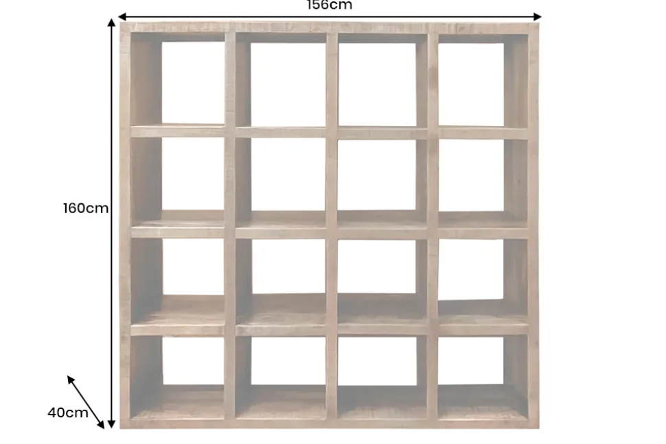 Massives Regal IRON CRAFT 160cm natur Mangoholz Bücherregal sechzehn Fächer