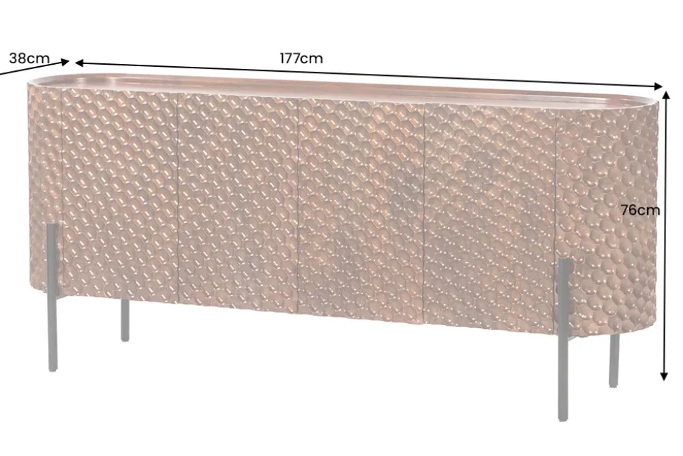 Massives Sideboard ADLON 180cm braun Mangoholz schwarz Metall 3D-Front in Wabenstruktur