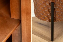 Massives Sideboard ADLON 180cm braun Mangoholz schwarz Metall 3D-Front in Wabenstruktur