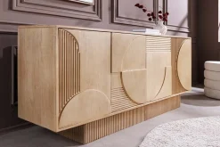 Massives Sideboard ART DECO 170cm weiß gekälkt Mangoholz 3D-Front handmade